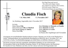 Traueranzeige Claudia Fisch