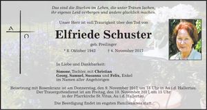 Traueranzeige Elfriede Schuster