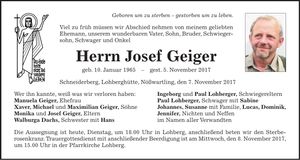 Traueranzeige Josef Geiger