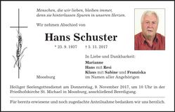 Traueranzeige Hans Schuster