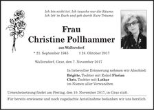 Traueranzeige Christine Pollhammer