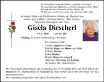 Traueranzeige Gisela Dirscherl