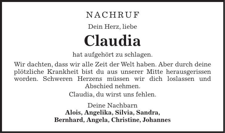 Traueranzeige Claudia ...