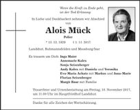Traueranzeige Alois Mück