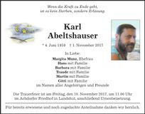 Traueranzeige Karl Abeltshauser