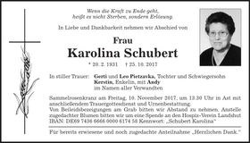 Traueranzeige Karolina Schubert