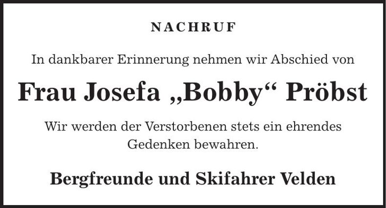 Traueranzeige Bobby Pröbst