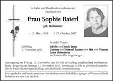 Traueranzeige Sophie Baierl