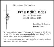 Traueranzeige Edith Eder