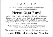 Traueranzeige Otto Pressl