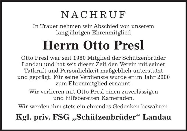 Traueranzeige Otto Pressl