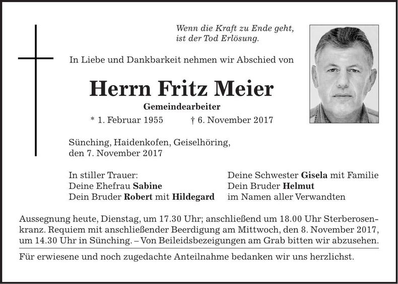 Traueranzeige Fritz Meier