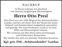Traueranzeige Otto Presl