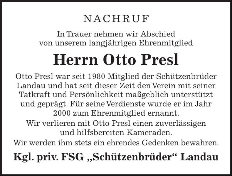 Traueranzeige Otto Presl
