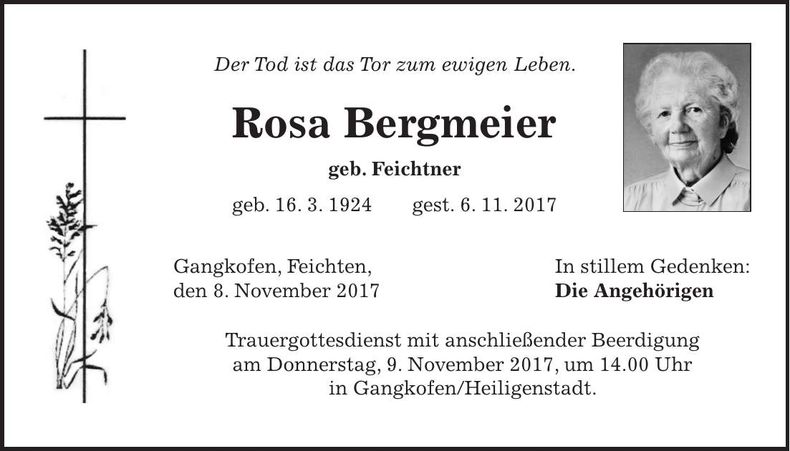 Traueranzeige Rosa Bergmeier