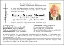 Traueranzeige Xaver Meindl