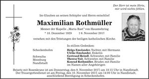 Traueranzeige Maximilian Rothmüller
