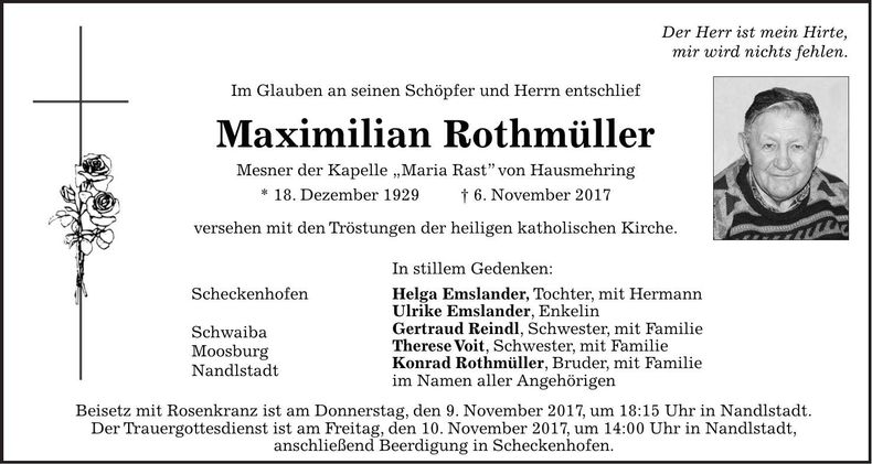 Traueranzeige Maximilian Rothmüller