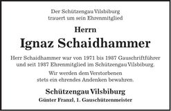 Traueranzeige Ignaz Schaidhammer