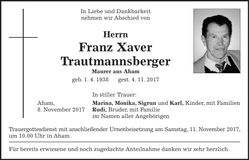 Traueranzeige Franx Xaver Trautmannsberger