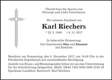 Traueranzeige Karl Riechers