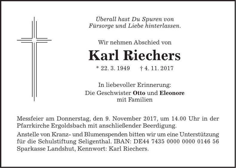 Traueranzeige Karl Riechers
