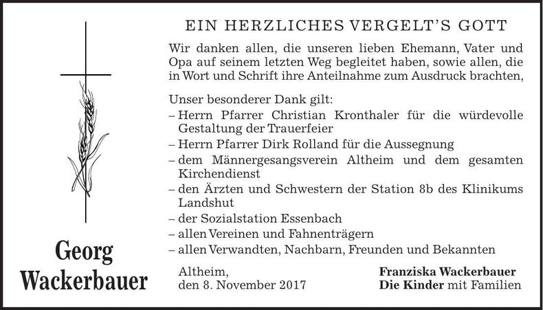 Traueranzeige Georg Wackerbauer