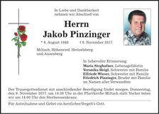 Traueranzeige Jakob Pinzinger