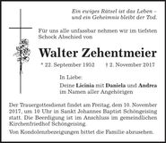 Traueranzeige Walter Zehentmeier