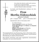 Traueranzeige Eidenschink Hertha