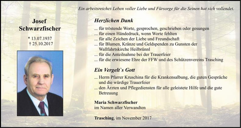 Traueranzeige Josef Schwarzfischer