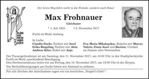 Traueranzeige Max Frohnauer