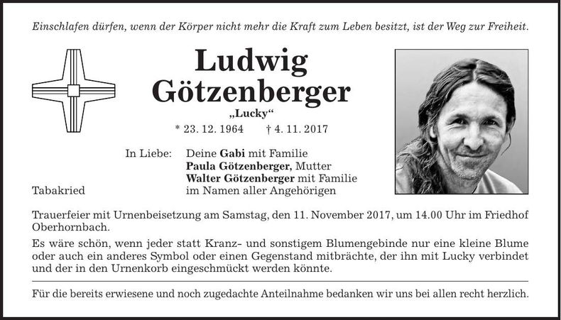 Traueranzeige Ludwig Götzenberger
