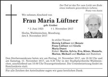 Traueranzeige Maria Lüftner