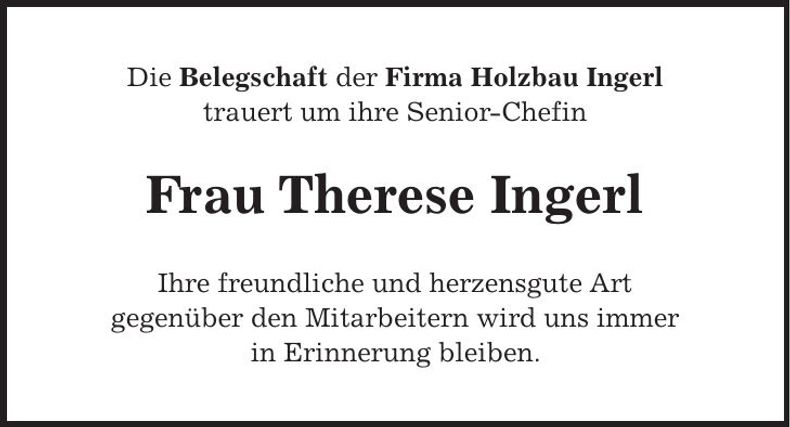 Traueranzeige Therese Ingerl