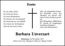Traueranzeige Barbara Unverzart