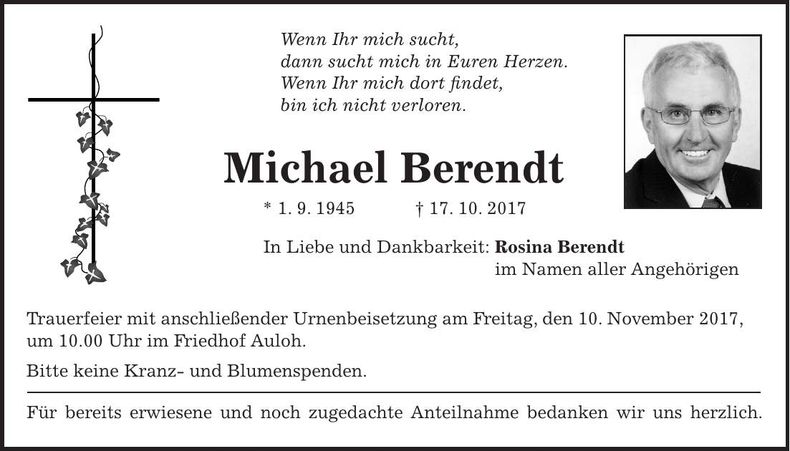 Traueranzeige Michael Berendt