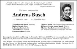 Traueranzeige Andreas Busch