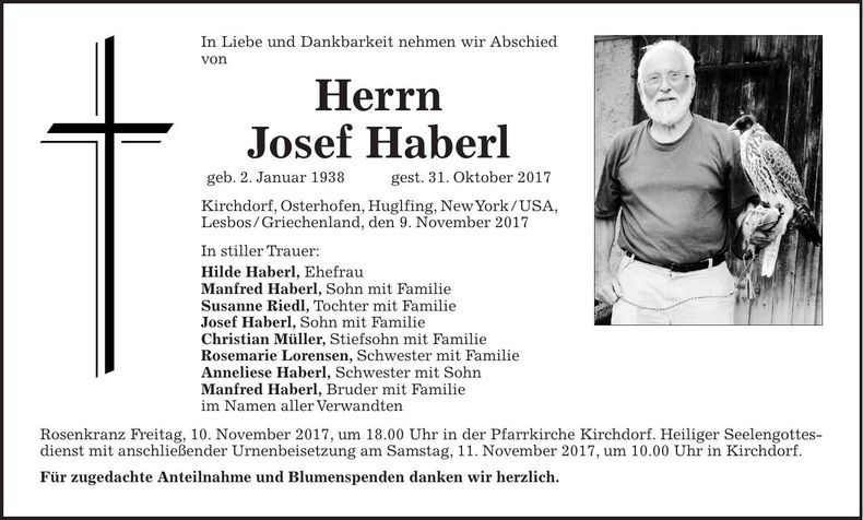 Traueranzeige Josef Haberl