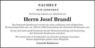 Traueranzeige Josef Brandl