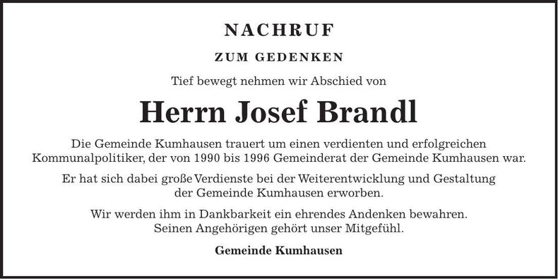Traueranzeige Josef Brandl