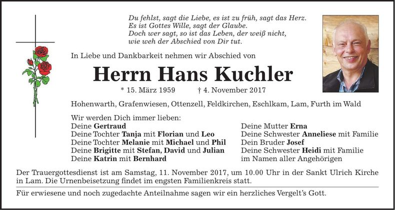 Traueranzeige Hans Kuchler