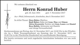 Traueranzeige Konrad Huber