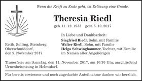 Traueranzeige Theresia Riedl