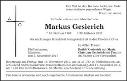 Traueranzeige Markus Gesierich