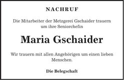 Traueranzeige Maria Gschaider