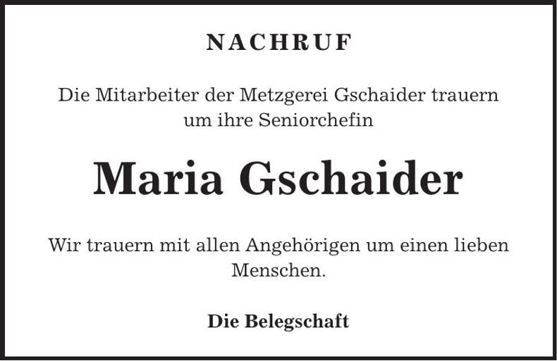 Traueranzeige Maria Gschaider