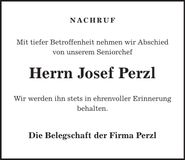 Traueranzeige Josef Perzl