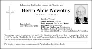Traueranzeige Alois Nowotny