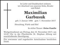Traueranzeige Maximilian Garbusuk